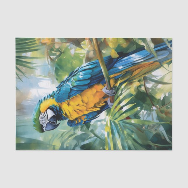 Papel De Seda Decoupage de Arara em Aquarela Tropical (Frente )