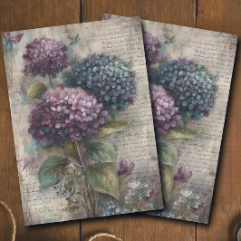 Papel De Seda Decoupage de Arte Botânica de Hortênsia Antiga