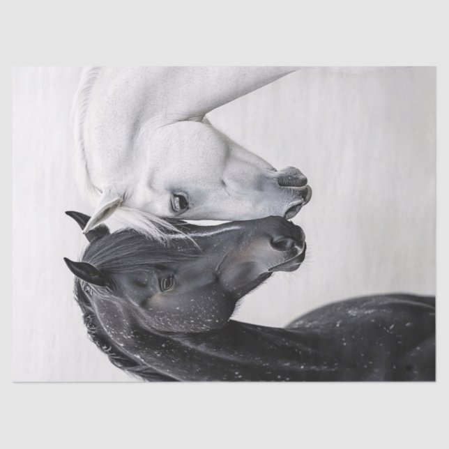 Papel De Seda Decoupage de Arte de Cavalo de Leão Negro e Branco (Frente )