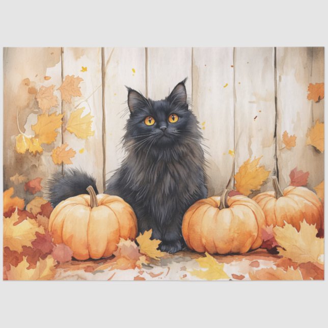 Papel De Seda Decoupage de Autumn Cat e Pumpkins (Frente )