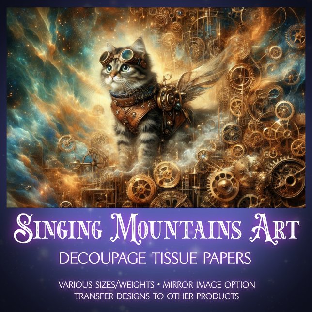Papel De Seda Decoupage de Aventura de Gear Steampunk Cat Cosmmm (Criador carregado)