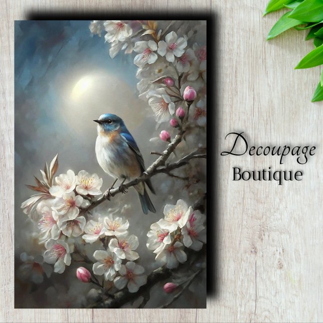 Papel De Seda Decoupage de Azulídeo ao Luar (Moonlit Bluebird Decoupage Tissue Paper)