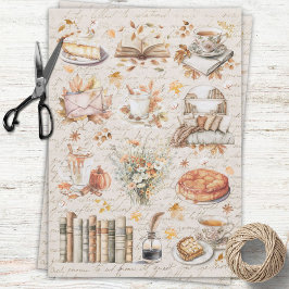 Papel De Seda Decoupage de Biblioteca Aconchegante de Outono Vin