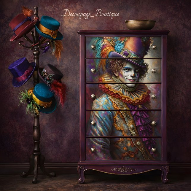 Papel De Seda Decoupage de Bobo da Corte Caprichoso (Whimsical Jester Decoupage Tissue Paper)