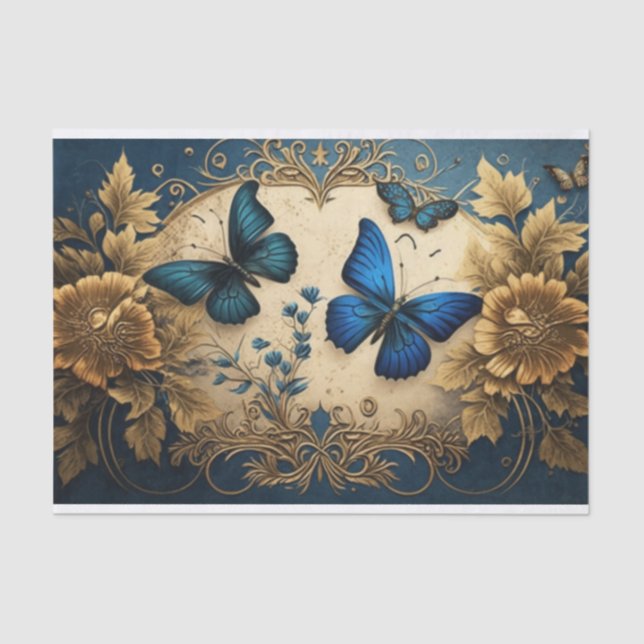 Papel De Seda Decoupage de Borboleta Azul e Dourada (Frente )