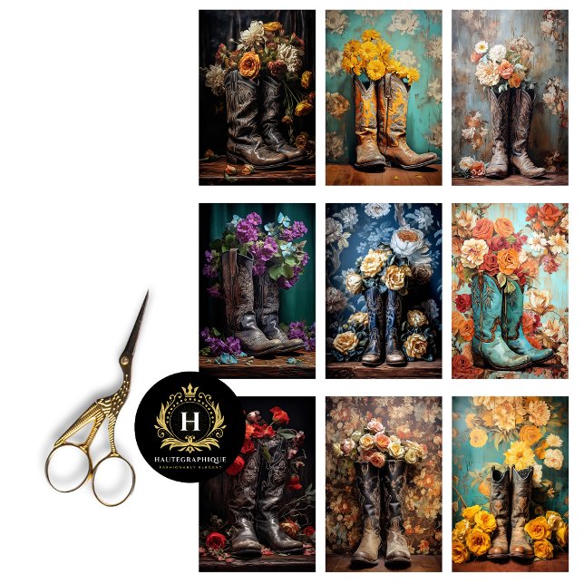Papel De Seda Decoupage de Botas de Cowboy com Flores de Casamen (Criador carregado)