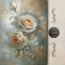 Papel De Seda Decoupage de Buquê de Rosa Marfim Macio