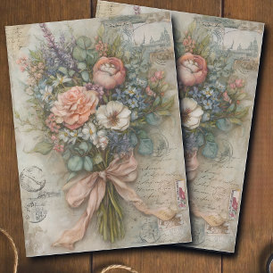 Papel De Seda Decoupage de Buquê Floral de Pêssego Vintage