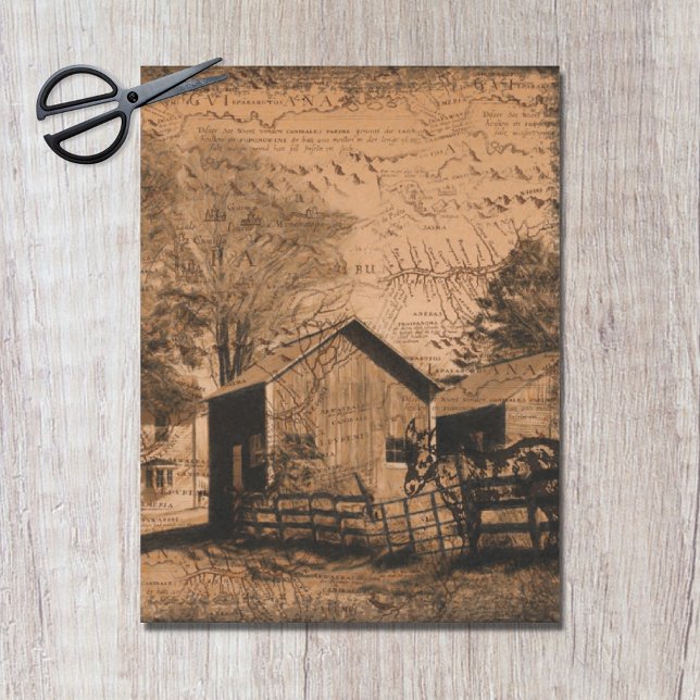 Papel De Seda Decoupage de Burro de Celeiro Rústico de Fazenda (Criador carregado)