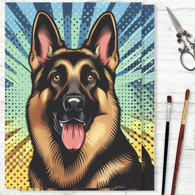 Papel De Seda Decoupage de Cães de German shepherd de pop Art (Criador carregado)
