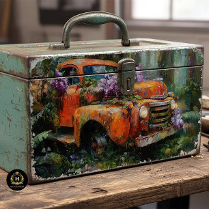 Papel De Seda Decoupage de Caminhão Floral Laranja Rústico