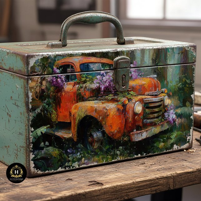 Papel De Seda Decoupage de Caminhão Floral Laranja Rústico (Criador carregado)
