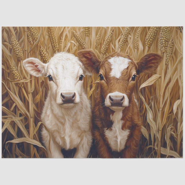 Papel De Seda Decoupage de Campo de Vitelos de Vaca em Cubo (Frente )