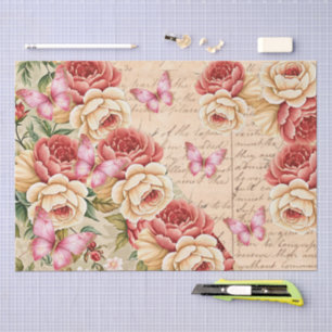 Papel De Seda Decoupage de Carta de Amor Floral Vintage Romântic