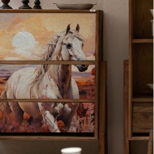 Papel De Seda Decoupage de Cavalos Selvagens Brancos do solteiro