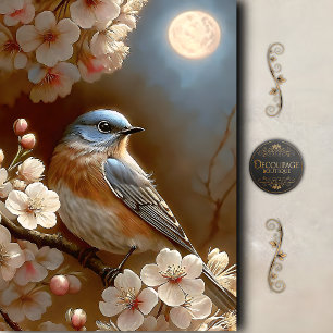 Papel De Seda Decoupage de Cerejeira Bluebird ao Luar