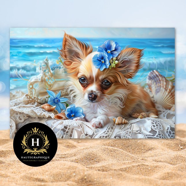 Papel De Seda Decoupage de Charming Chihuahua Beach Seashell (Criador carregado)