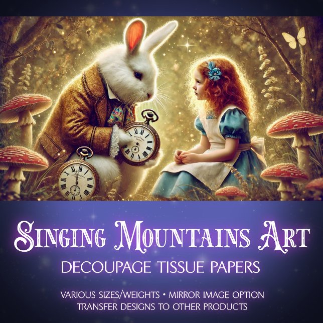 Papel De Seda Decoupage de Coleção de Relógios de Alice e Rabbit (Criador carregado)
