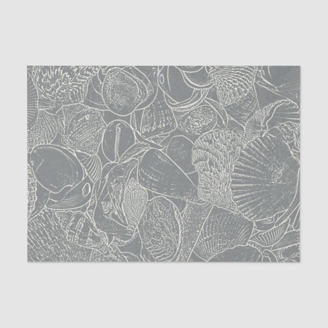 Papel De Seda Decoupage de Concha de Praia Costeira Cinza Branco (Frente )