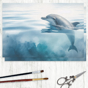 Papel De Seda Decoupage de Cor de Água do Golfinho Gargaloso