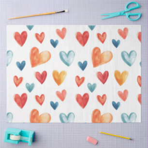 Papel De Seda Decoupage de Corações de Aquarela