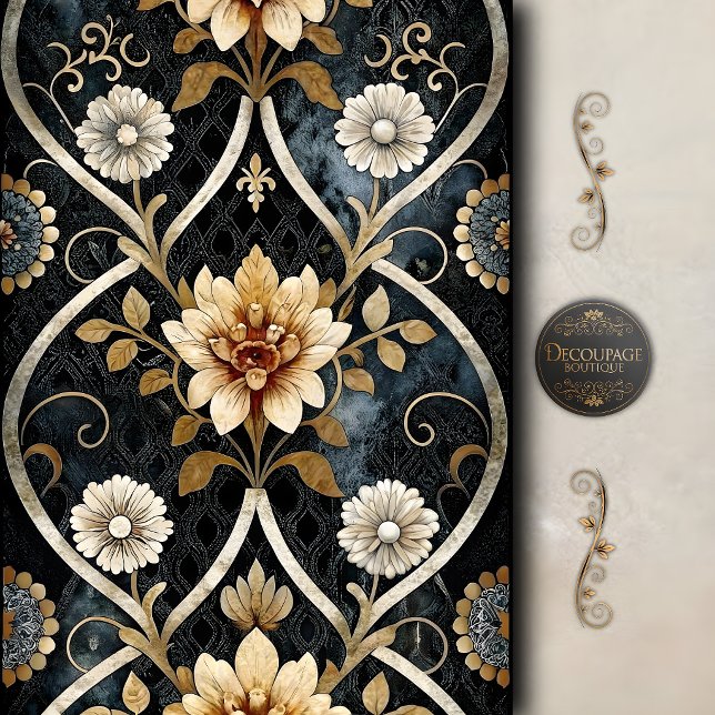 Papel De Seda Decoupage de Damasco Floral Elegante (Elegant Floral Damask Decoupage Tissue Paper)