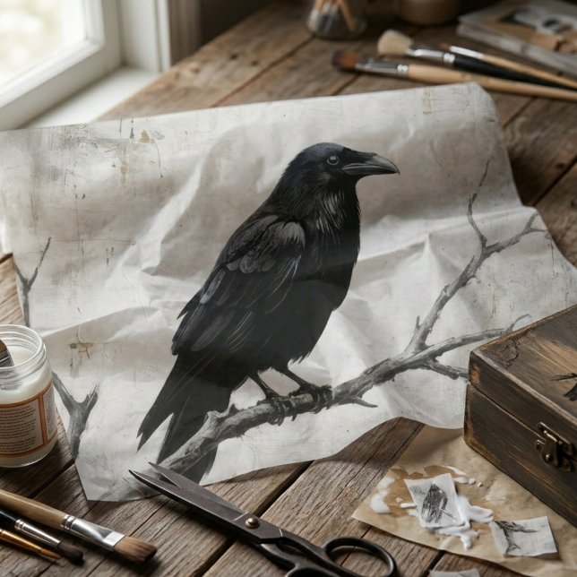 Papel De Seda Decoupage de Dark Academia de Corvo Gótico (Gothic raven decoupage tissue paper)