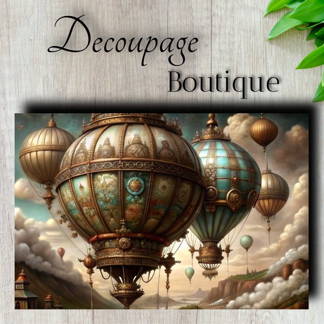 Papel De Seda Decoupage de Dirigíveis Steampunk (Steampunk Airships Decoupage Tissue Paper)