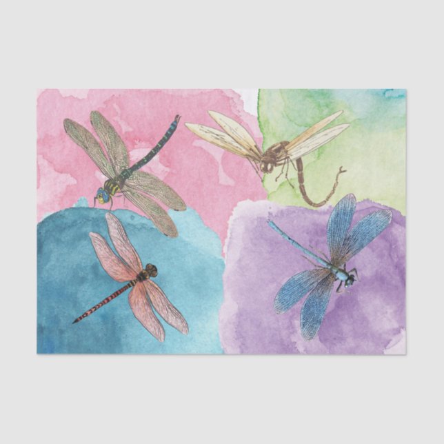 Papel De Seda Decoupage de Dragonflies de Aquarela (Frente )
