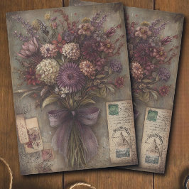 Papel De Seda Decoupage de Efêmera de Buquê Floral Escuro Vintag