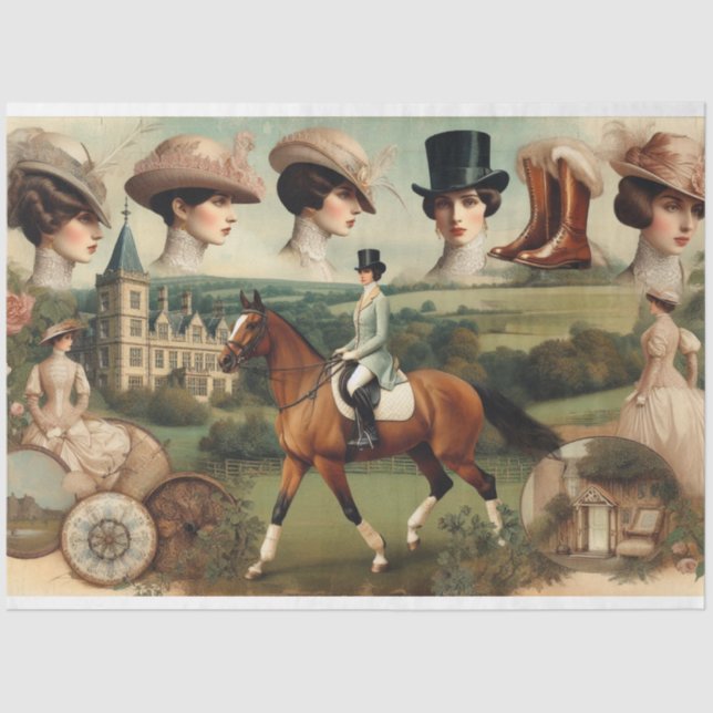 Papel De Seda Decoupage de Ephemera Victorian Equestrian (Frente )