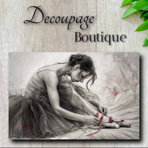 Papel De Seda Decoupage de Esboço de Bailarina Vermelha Atenuada
