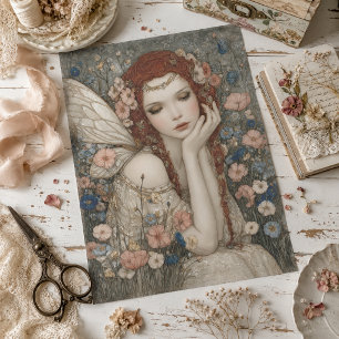 Papel De Seda Decoupage de Fada Boho Vintage em Jardim de Flores