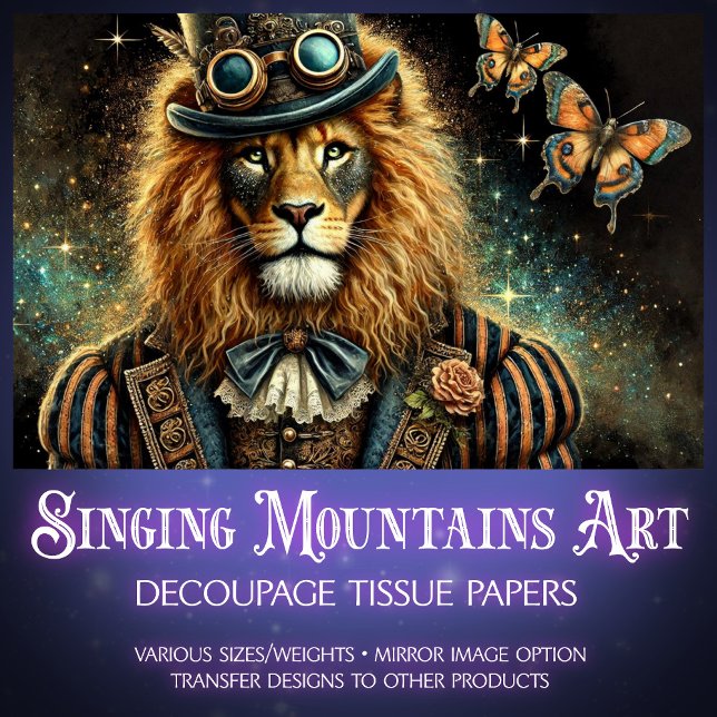 Papel De Seda Decoupage de Fantasia do Leão Steampunk Industrial (Criador carregado)