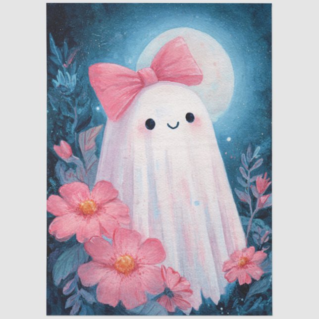 Papel De Seda Decoupage de Fantasma com Laço Rosa (Frente )