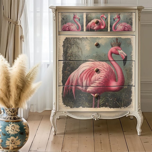 Papel De Seda Decoupage de Flamingo Rosa Real Coroado (Criador carregado)