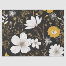 Decoupage de Flor Selvagem Dourada Negra