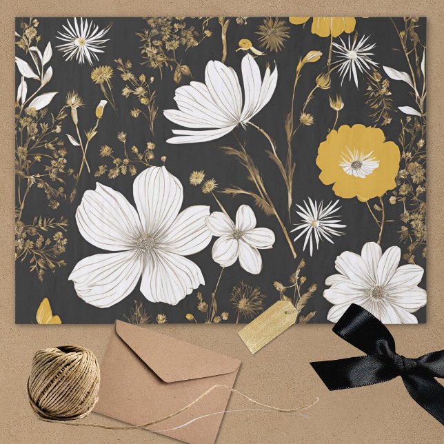 Papel De Seda Decoupage de Flor Silvestre Boho Ouro Preto (Criador carregado)