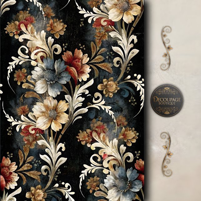 Papel De Seda Decoupage de Floral Antigo com Roletas (Vintage Floral Scrollwork Decoupage Tissue Paper)
