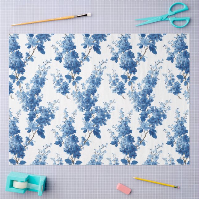 Papel De Seda Decoupage de Flores Azuis Delicadas em Estilo Chin (Arte )