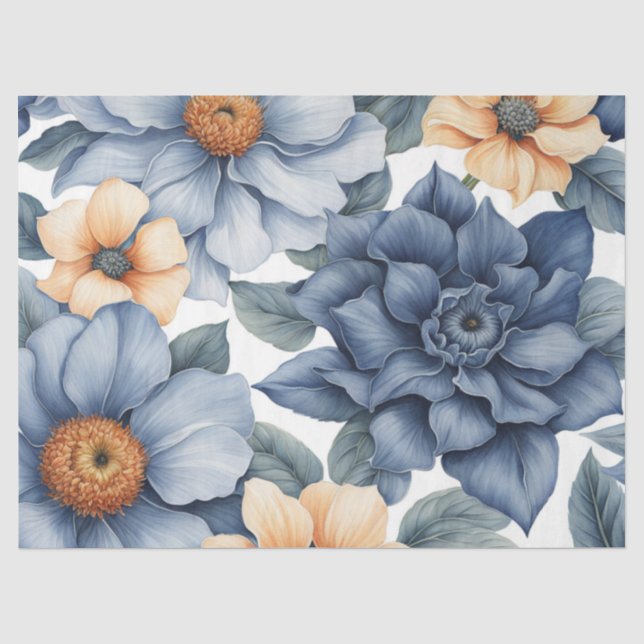 Papel De Seda Decoupage de Flores Rosa e Azul (Frente )