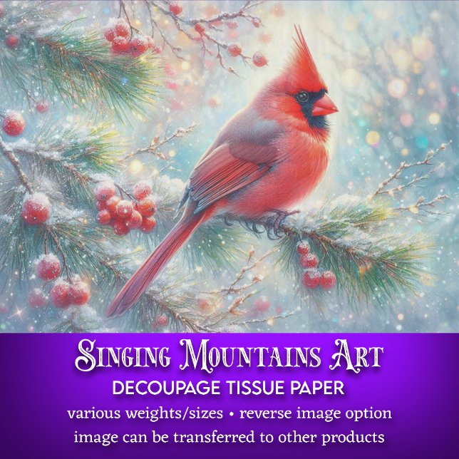 Papel De Seda Decoupage de Floresta Nevada com Cardinal em Aquar (Criador carregado)
