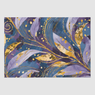 Papel De Seda Decoupage de Folhas Abstratas em Dourado, Roxo e A