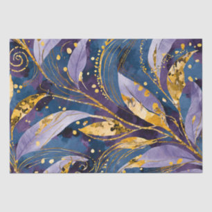 Papel De Seda Decoupage de Folhas Azuis e Roxas Douradas e abstr
