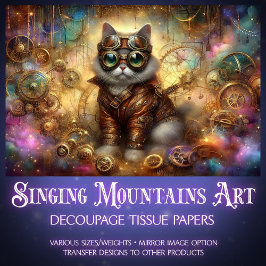 Papel De Seda Decoupage de Gato Fantasia Celestial Steampunk Cós