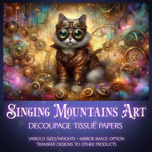 Papel De Seda Decoupage de Gato Fantasia Celestial Steampunk Cós (Criador carregado)