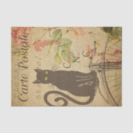 Papel De Seda Decoupage de Gato Preto Floral Vintage