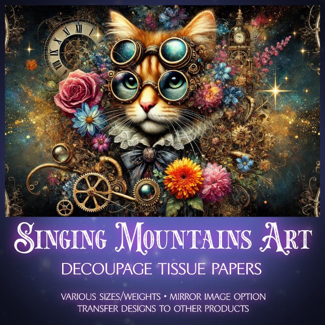 Papel De Seda Decoupage de Gato Selvagem Vitoriana Steampunk Ele (Criador carregado)