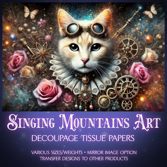 Papel De Seda Decoupage de Gatos Steampunk Dourado, Rosa Victori (Criador carregado)