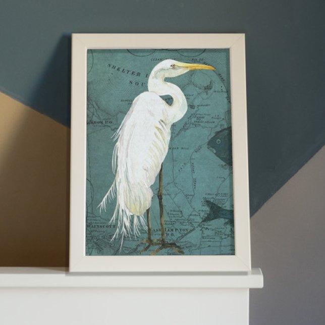 Papel De Seda Decoupage de Heron Fish em Aquarela Náutica (Criador carregado)